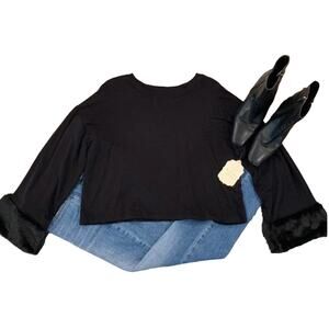 NWT Altar'd State Black w/Faux Fur Trim Cuffs Crop Top - SIZE MEDIUM
